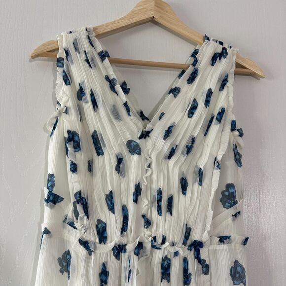 Jason Wu 100% Silk Floral Print V-Neck Sleeveless Midi Ruffle Dress Size 2 XS - Picture 5 of 9